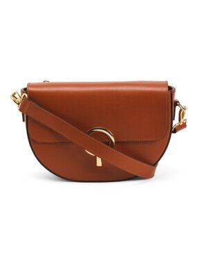 CHEVAL Made In Italy Leather Flap Over Round Buckle Crossbody